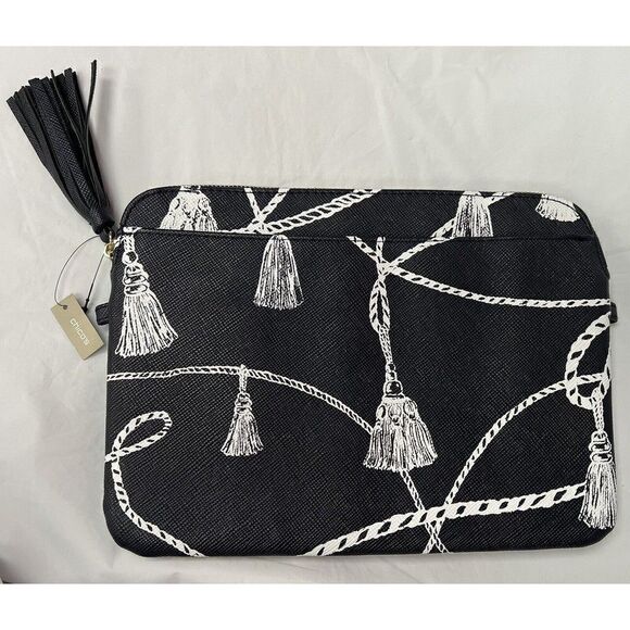 Chico's® Printed Tassel Tech Case in Navy Blue & White New w/Tags For 11" Laptop - Picture 1 of 7